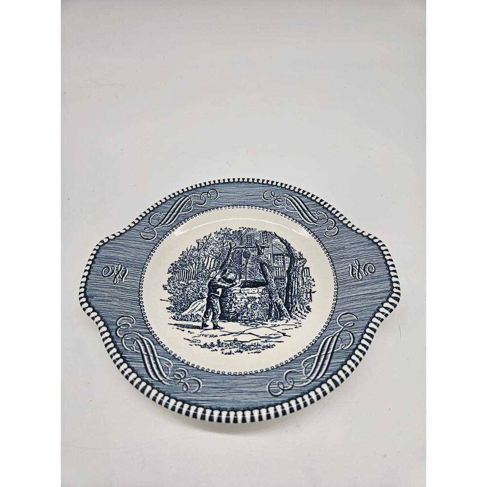 Royal China Currier Ives Blue White Gravy UnderPlate Old Oaken Bucket Excellent